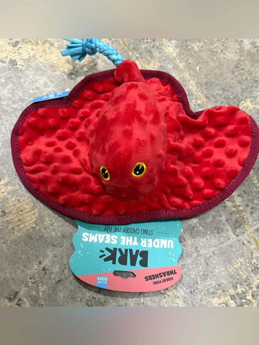 Bark Under The Sea String Ray Red Plush Dog Toy Super Squeaky - NWT
